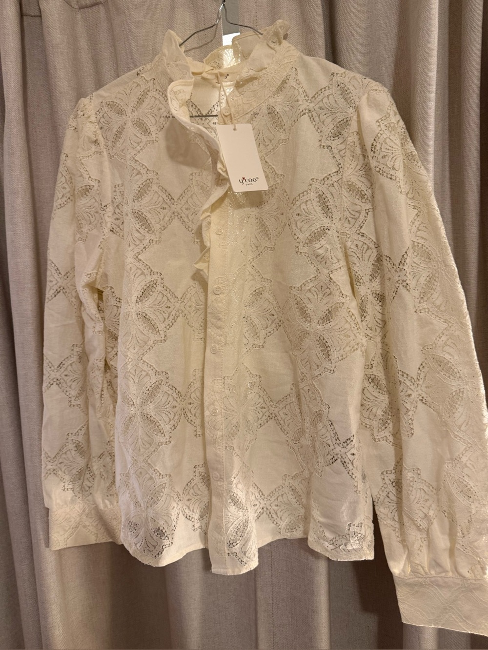 Boutique Libertie Cotton Blend  Ruffle Lace Blouse New M